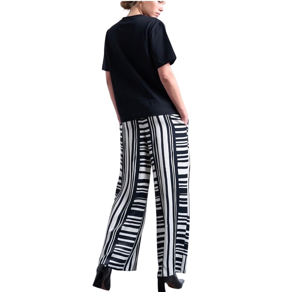 NWT Topshop Satin Tie Waist Wide Leg Trouser Black White Mono Bold Stripe Small